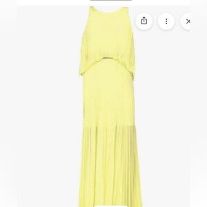 BCBGMaxAzria Neon Citron Pleated Sleeveless Maxi